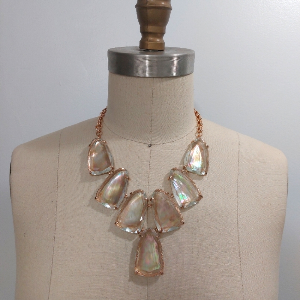 Harlow Rose Gold Statement Necklace in Brown Mother of Pearl